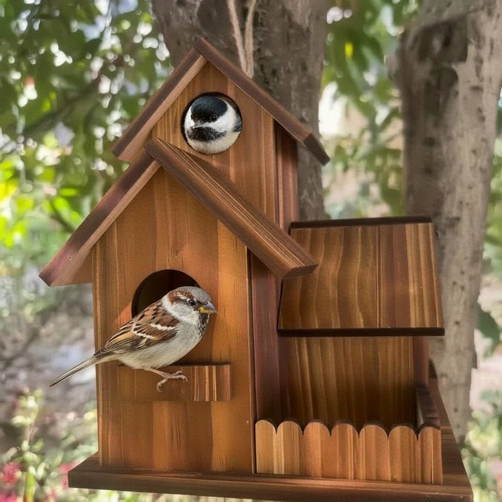 Charming Wooden Birdhouse with Spacious Nesting Compartments
