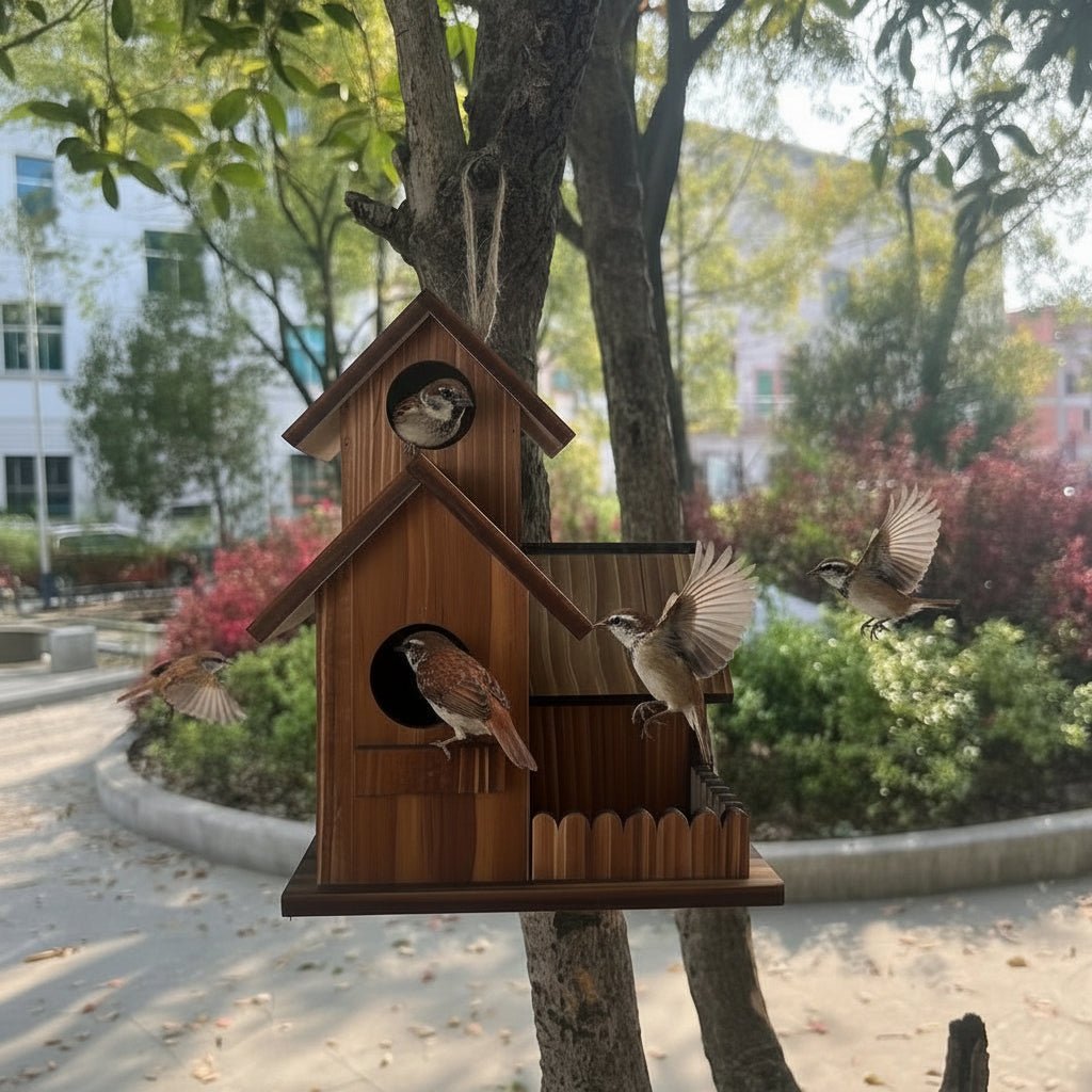 Charming Wooden Birdhouse with Spacious Nesting Compartments