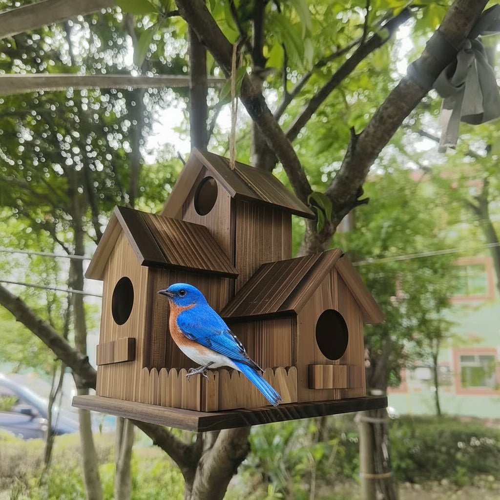 Charming Wooden Birdhouse with Spacious Nesting Compartments
