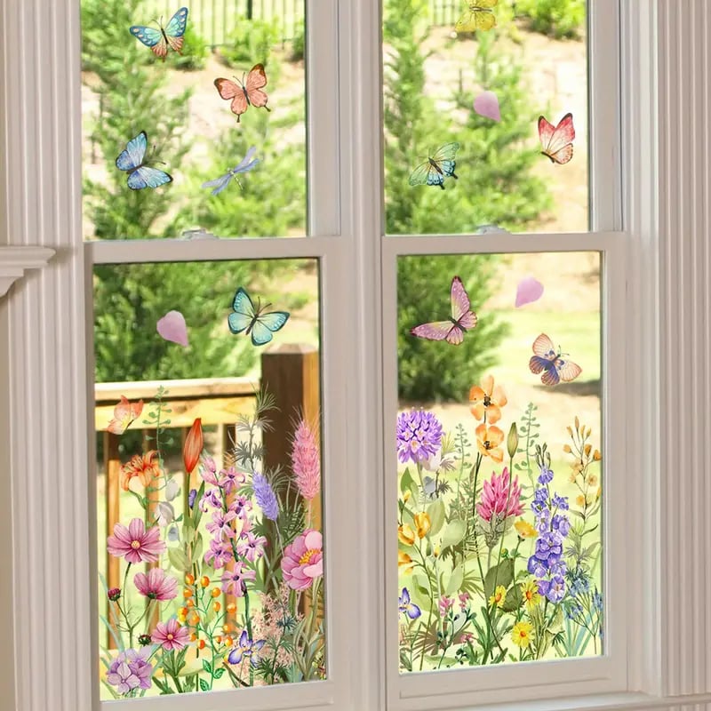 Self-Adhesive Window Film with Floral Pattern