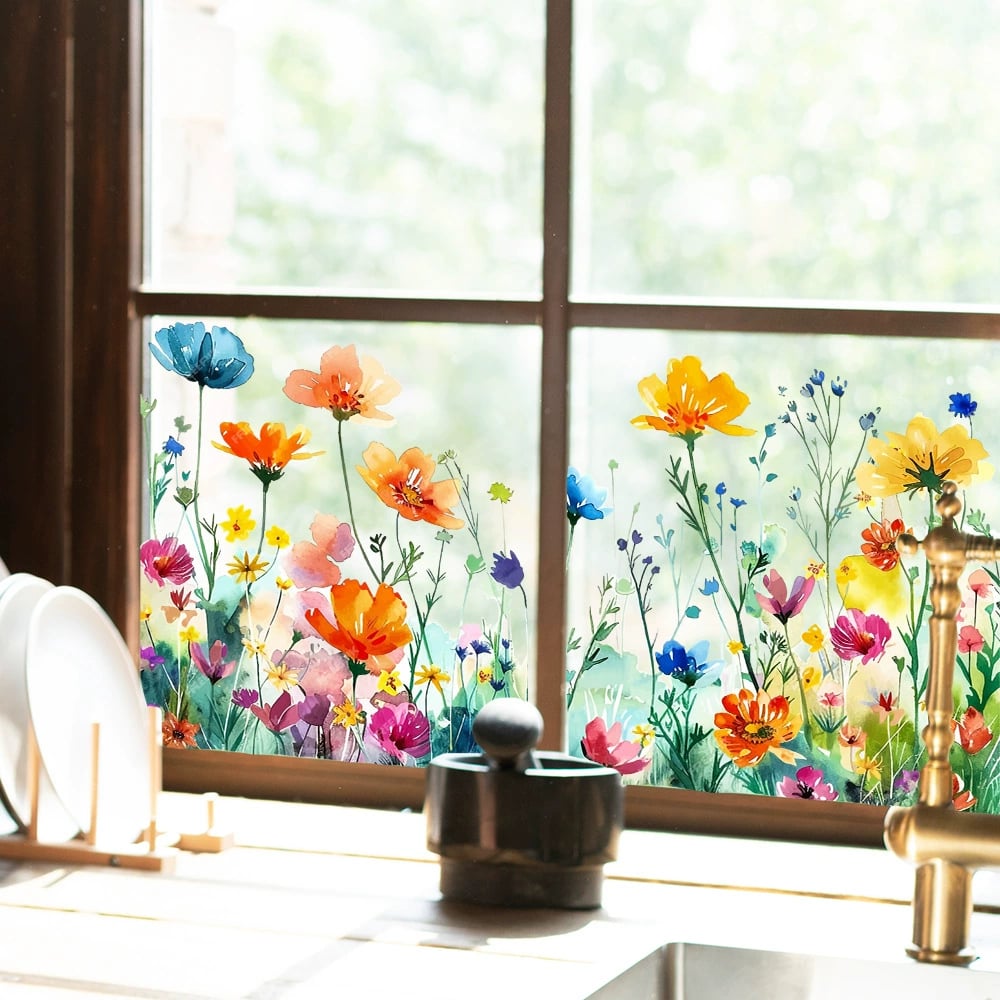 Self-Adhesive Window Film with Floral Pattern