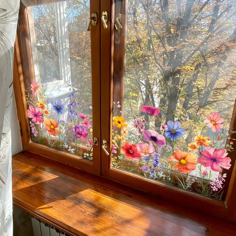 Self-Adhesive Window Film with Floral Pattern