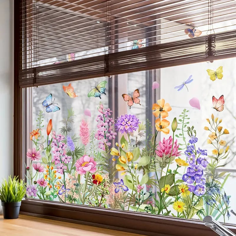 Self-Adhesive Window Film with Floral Pattern