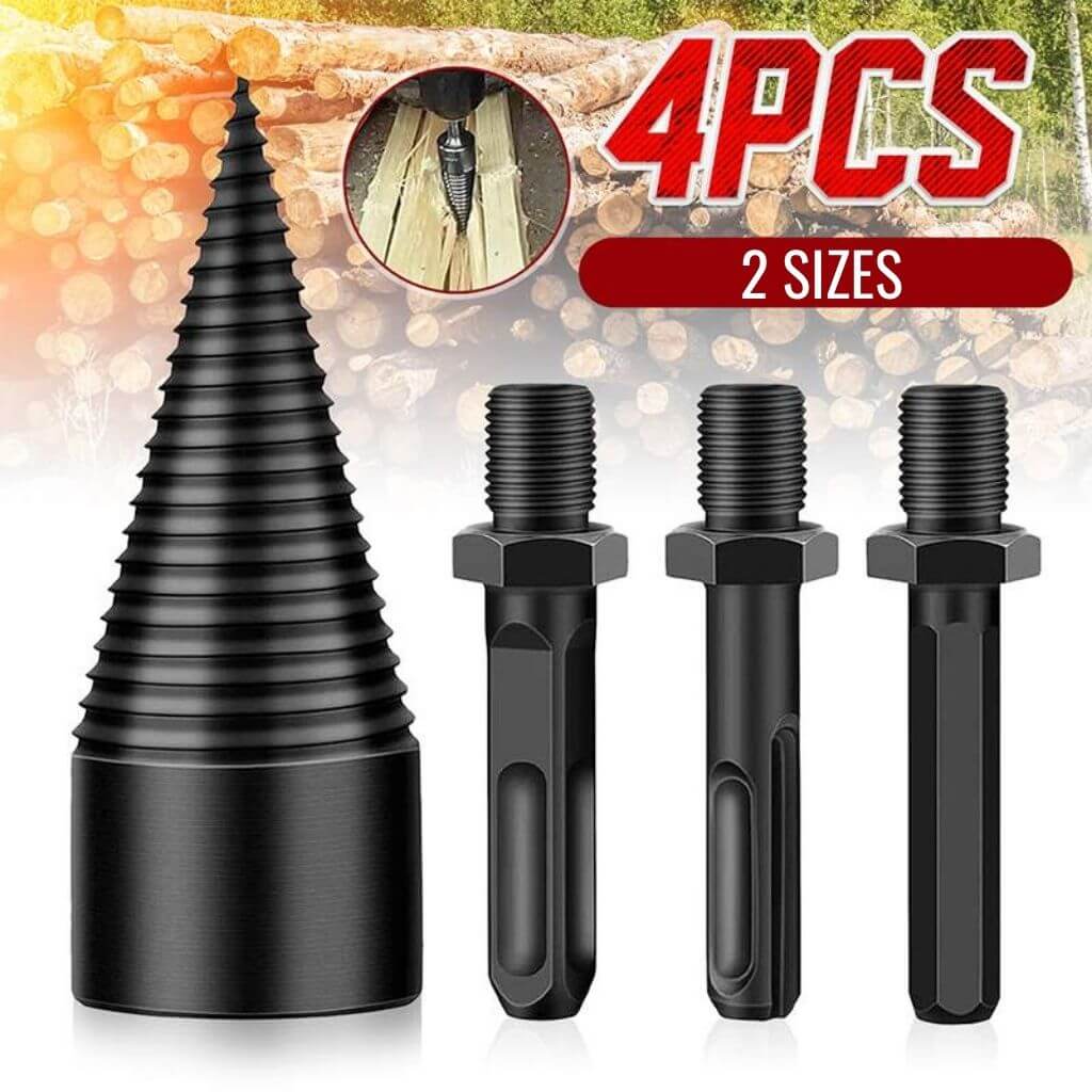 Efficient Wood Splitting Drill Bit with Universal Shank Set