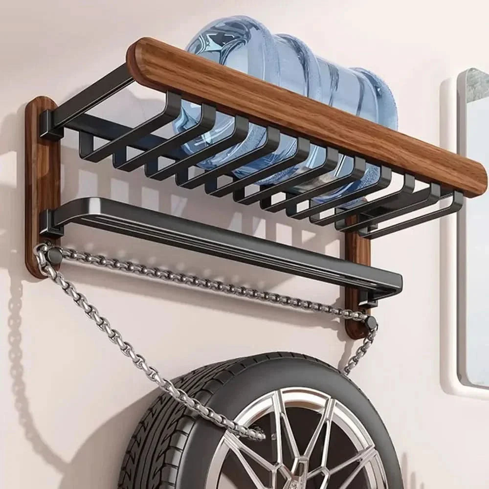 Foldable Towel Rack in Walnut Finish