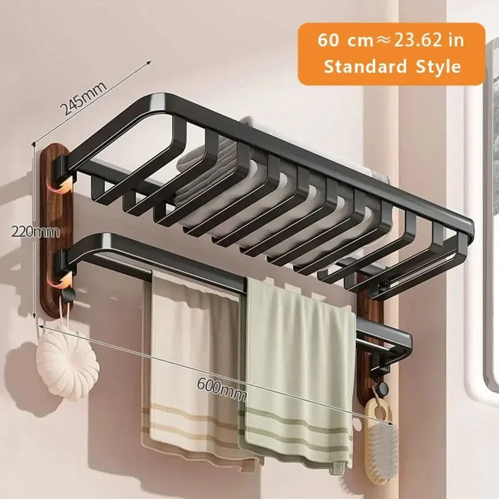 Foldable Towel Rack in Walnut Finish
