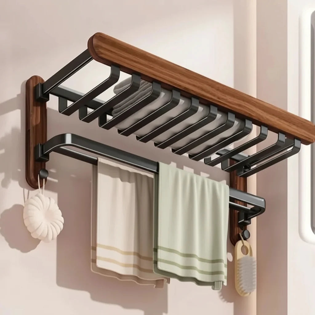 Foldable Towel Rack in Walnut Finish
