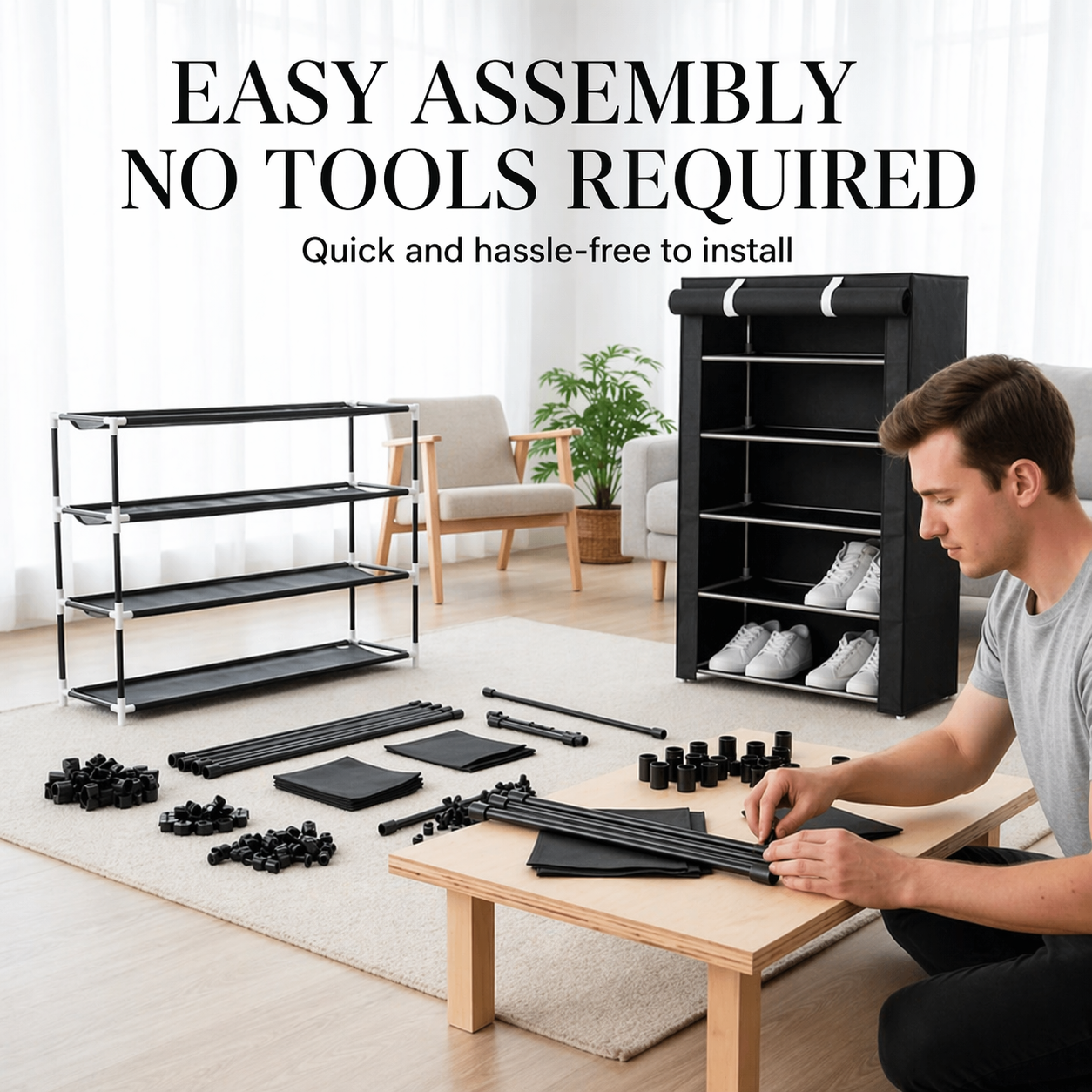 Free-standing Shoe Cabinet | Tool-free Assembly | Space-saving Design