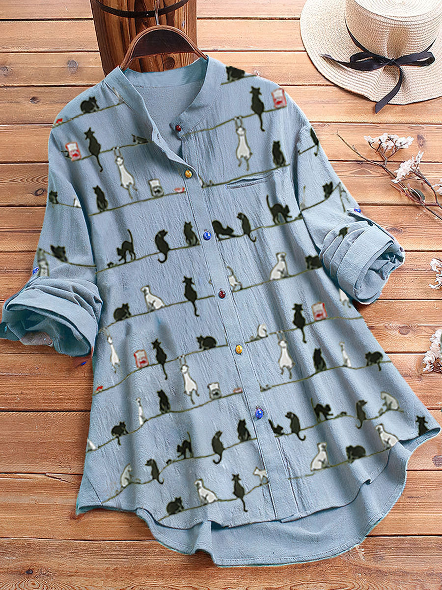 Cat Print Blouse for Cat Lovers