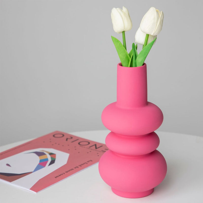 Chic Pink Ceramic Flower Holder with Glossy Finish