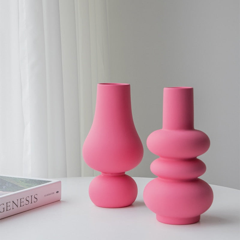 Chic Pink Ceramic Flower Holder with Glossy Finish
