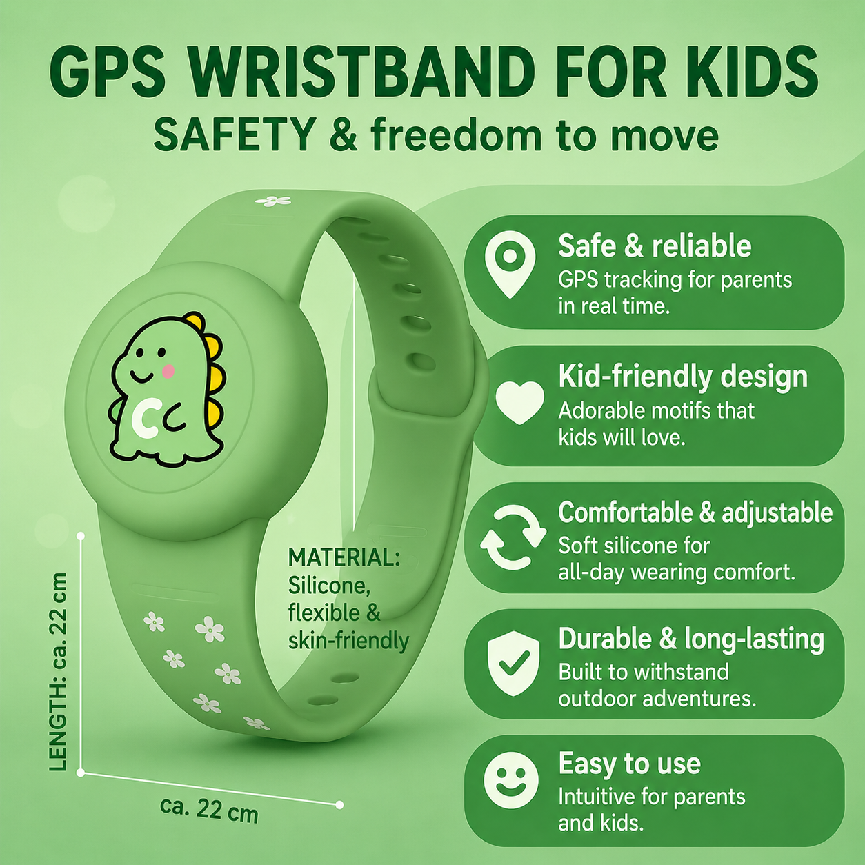 Adjustable Silicone Bracelet with GPS Tracking for Kids