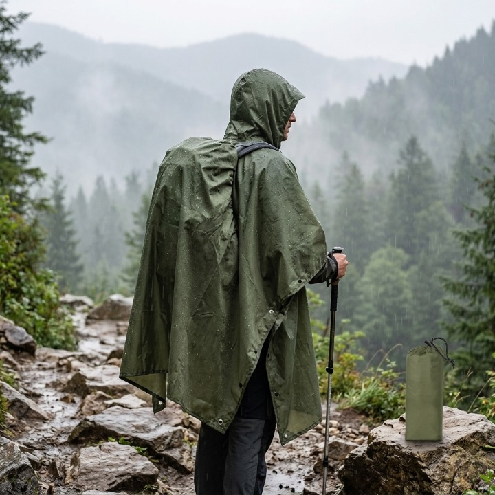Multi-Functional Waterproof Hooded Poncho – Tarp and Sleeping Bag Protector