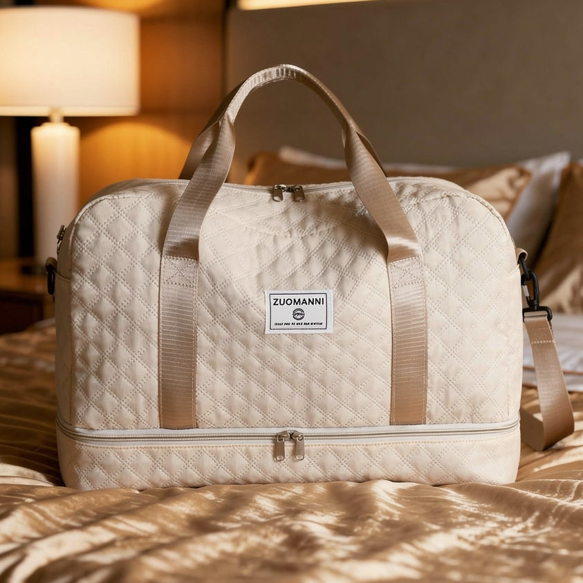 Quilted Travel Bag with Shoe Compartment | Water-Resistant & Compact