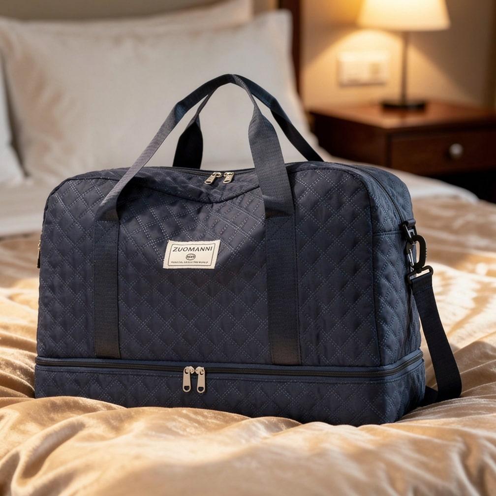 Quilted Travel Bag with Shoe Compartment | Water-Resistant & Compact