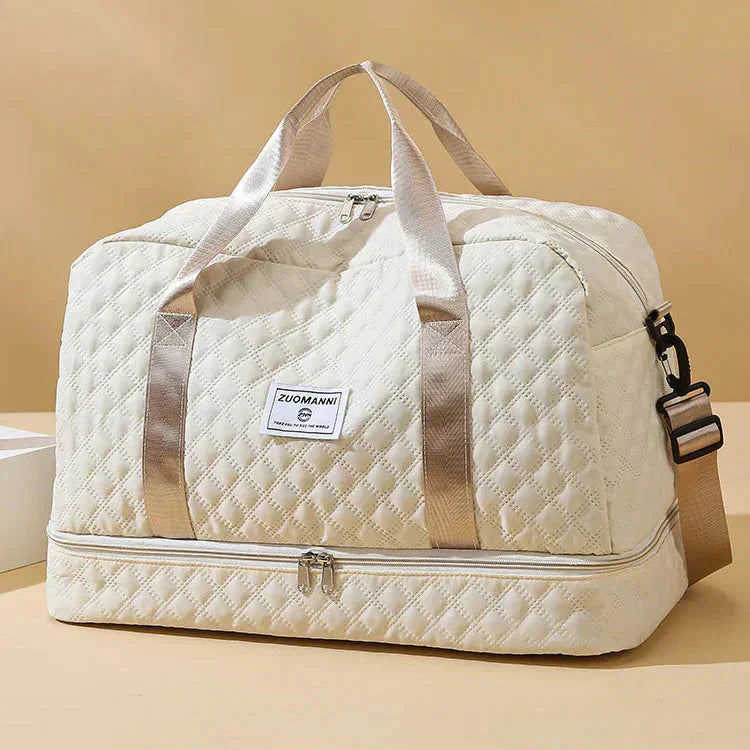 Quilted Travel Bag with Shoe Compartment | Water-Resistant & Compact