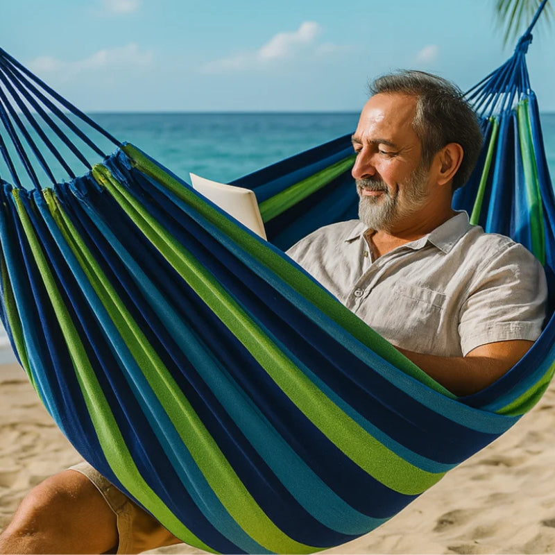 Striped Hammock | Quick Setup | Non-Slip | Lounge Fold