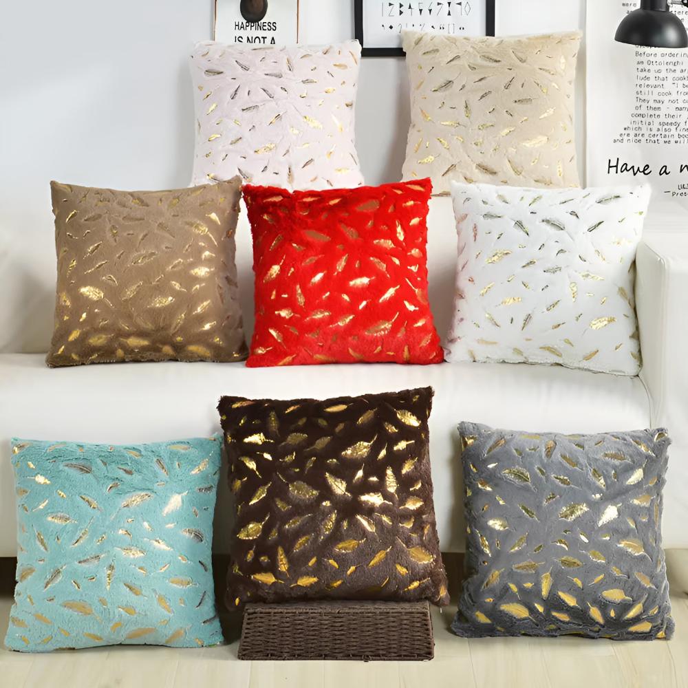 Elegant Decorative Pillow Cover with Gold Leaf Design