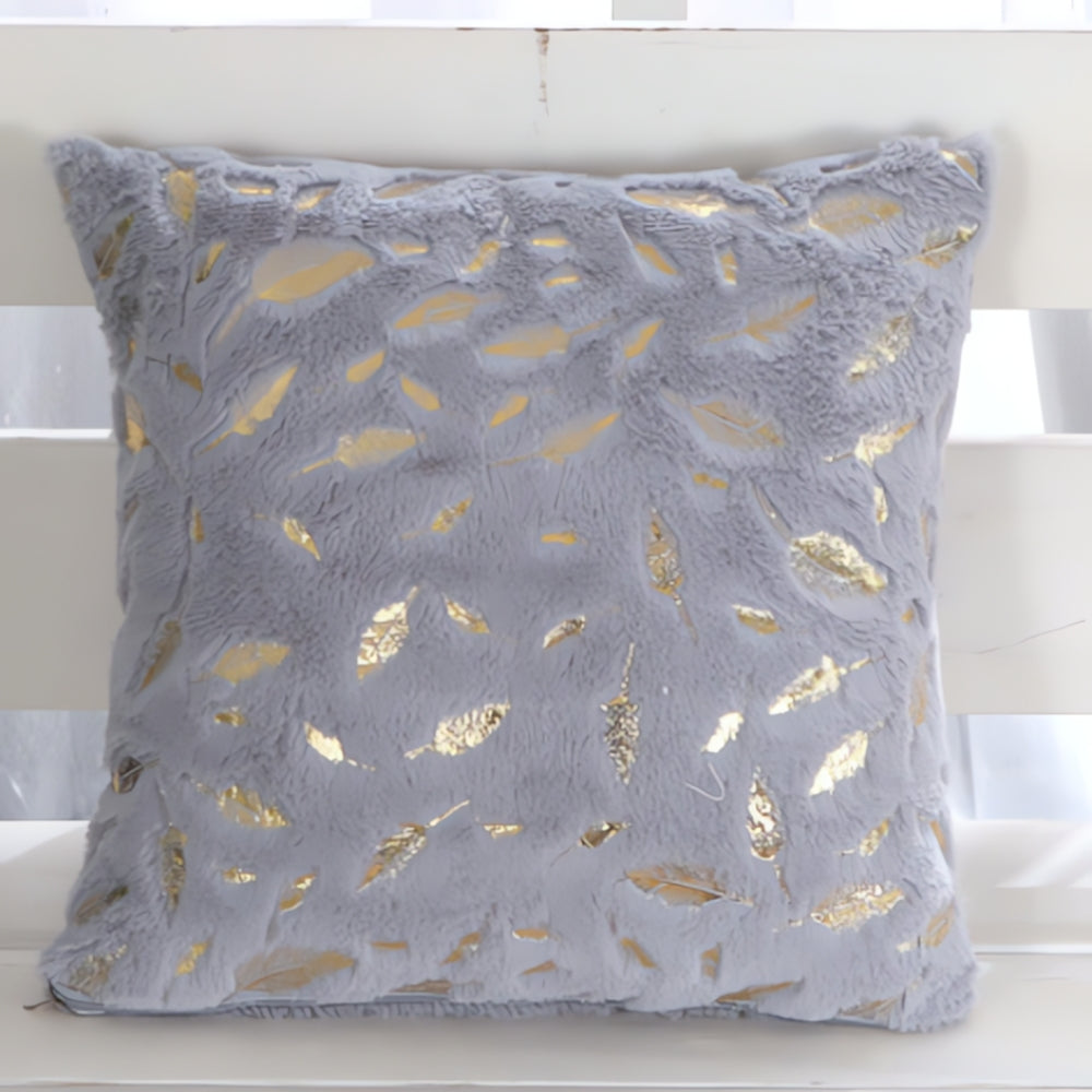 Elegant Decorative Pillow Cover with Gold Leaf Design
