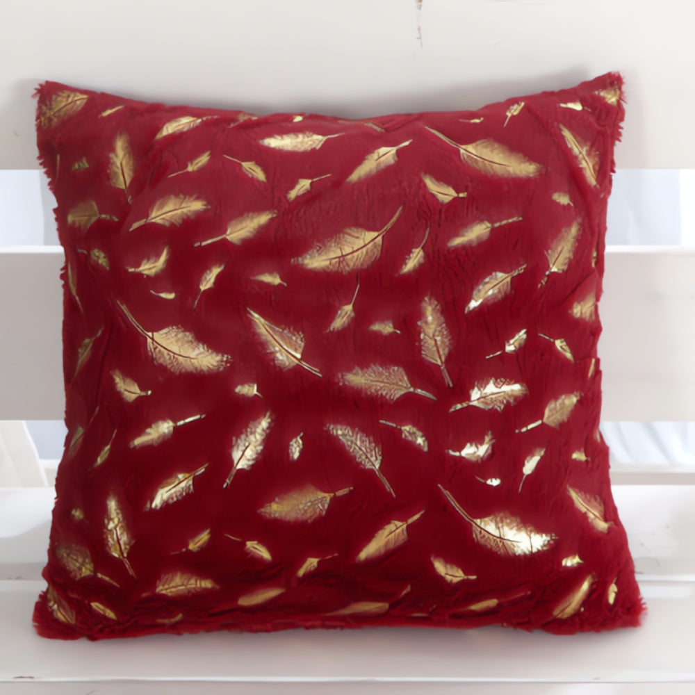 Elegant Decorative Pillow Cover with Gold Leaf Design