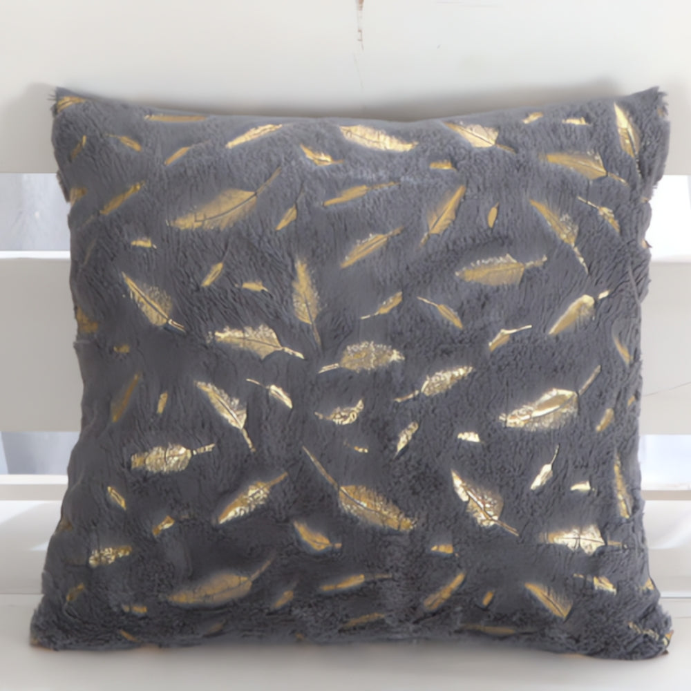 Elegant Decorative Pillow Cover with Gold Leaf Design