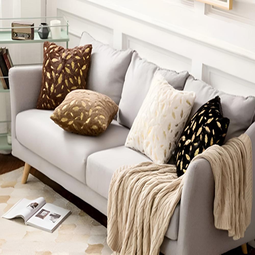 Elegant Decorative Pillow Cover with Gold Leaf Design