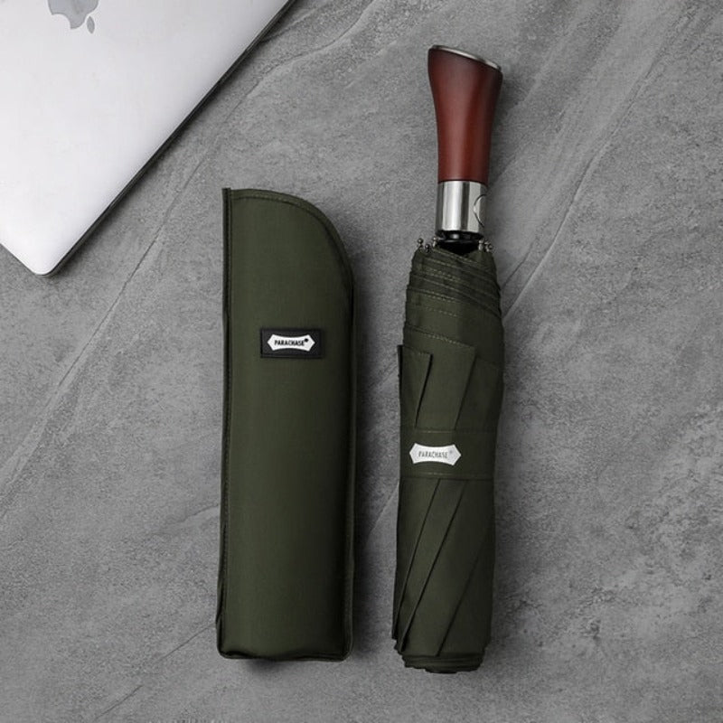 Elegant Automatic Umbrella with Stylish Wooden Grip