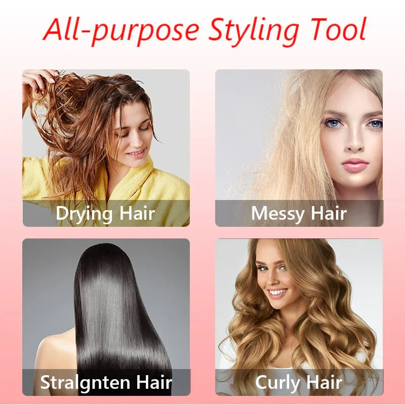 Hair Dryer with Rotating Feature - Volume & Curls - Interchangeable Brushes