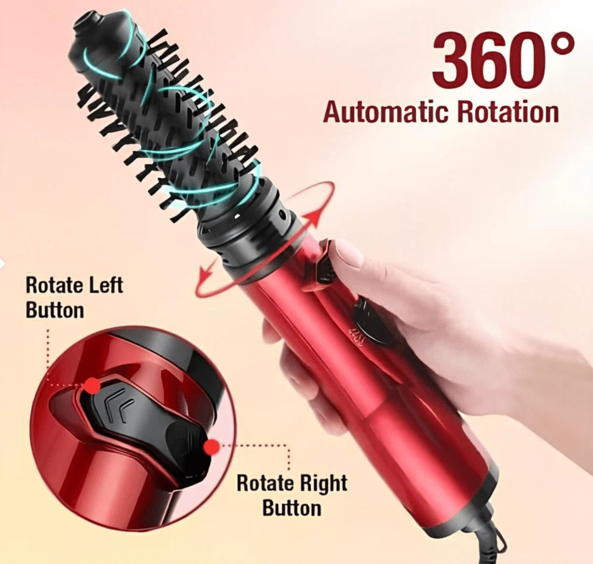 Hair Dryer with Rotating Feature - Volume & Curls - Interchangeable Brushes