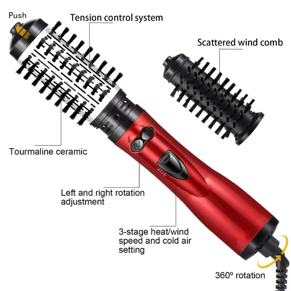 Hair Dryer with Rotating Feature - Volume & Curls - Interchangeable Brushes