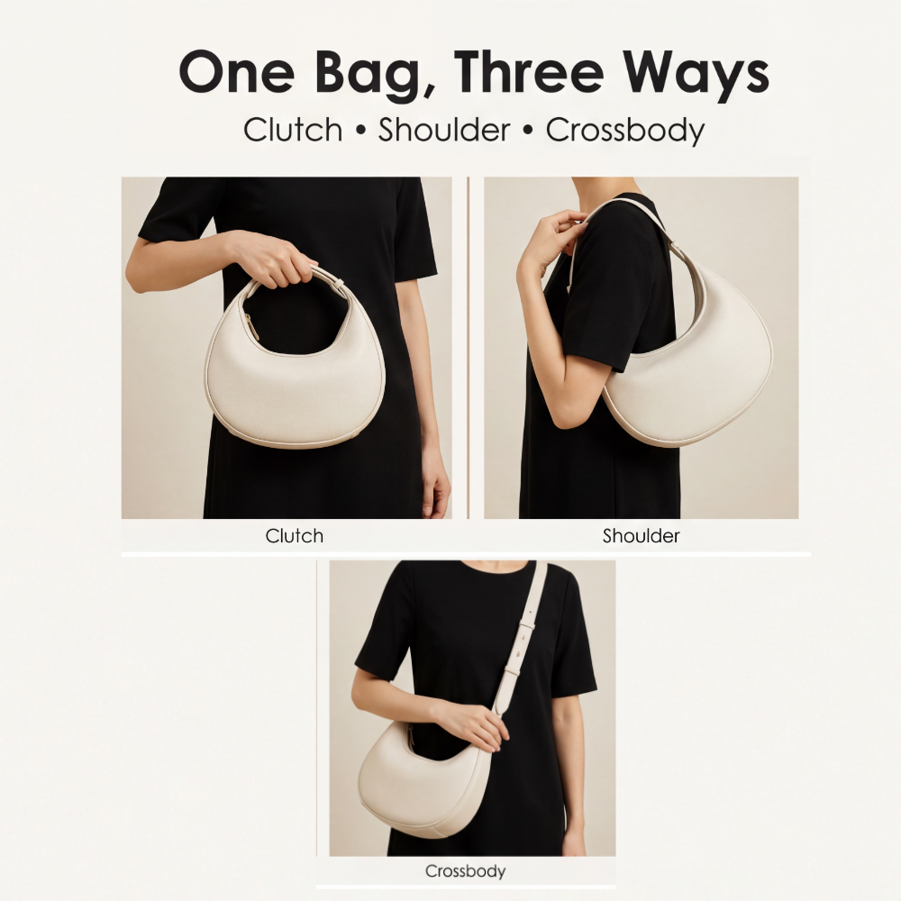 Half-Moon Shoulder Bag | Three Carry Styles | Soft Faux Leather