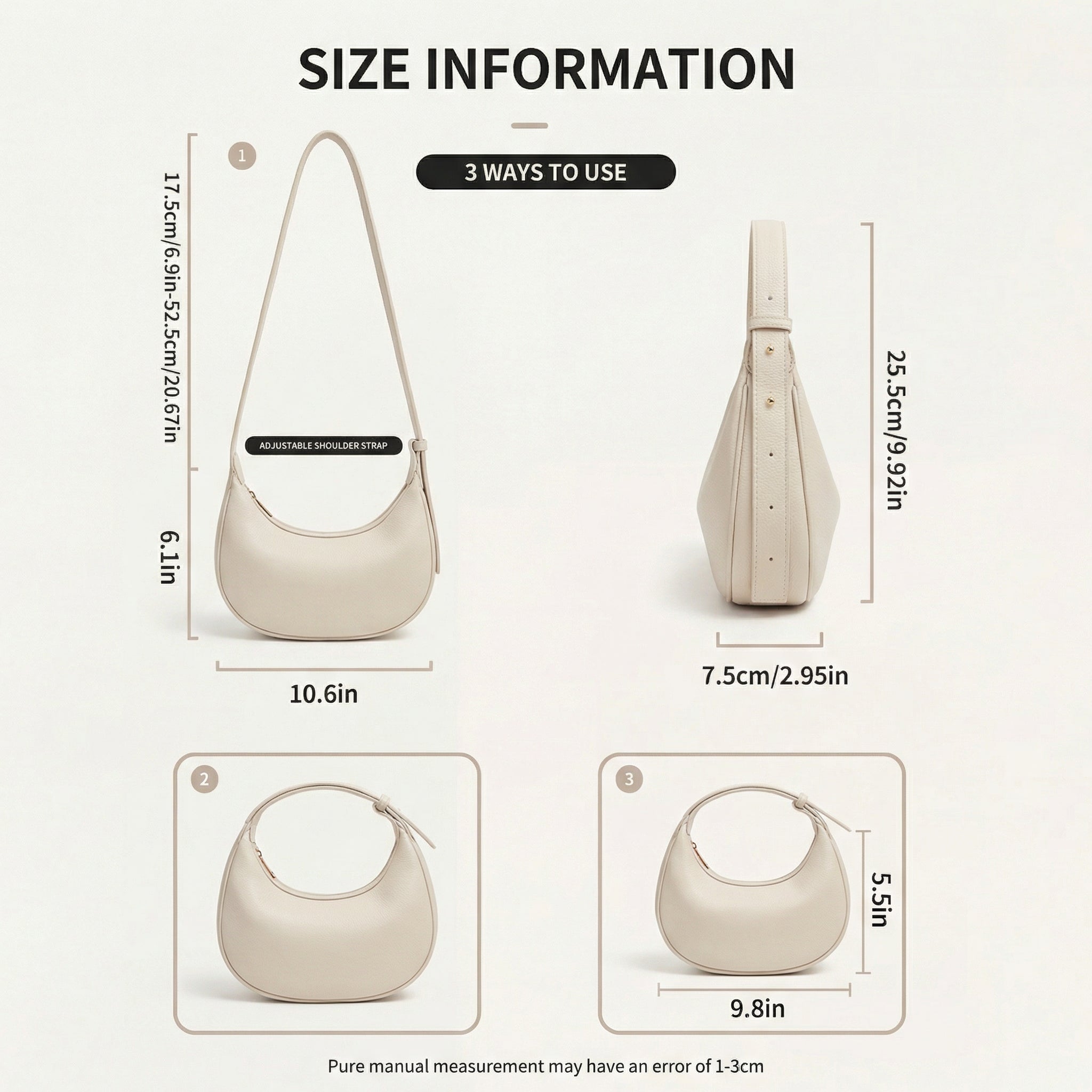 Half-Moon Shoulder Bag | Three Carry Styles | Soft Faux Leather