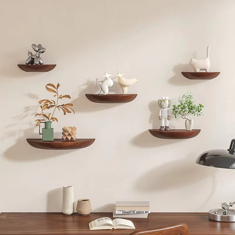 Elegant Half-Circle Wooden Floating Shelf for Home Décor