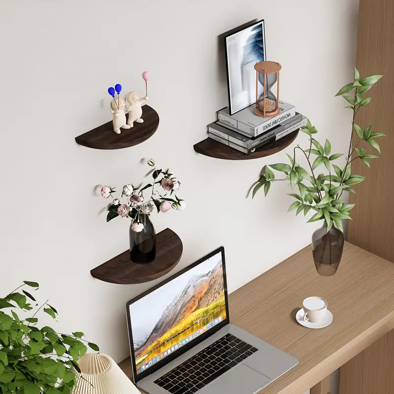 Curved Wooden Floating Shelf – Elegant Wall-Mounted Organizer