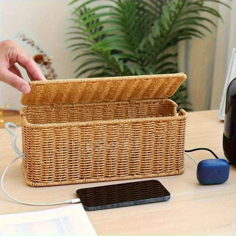 Handcrafted Cable Storage Box – Woven Organizer for Cords