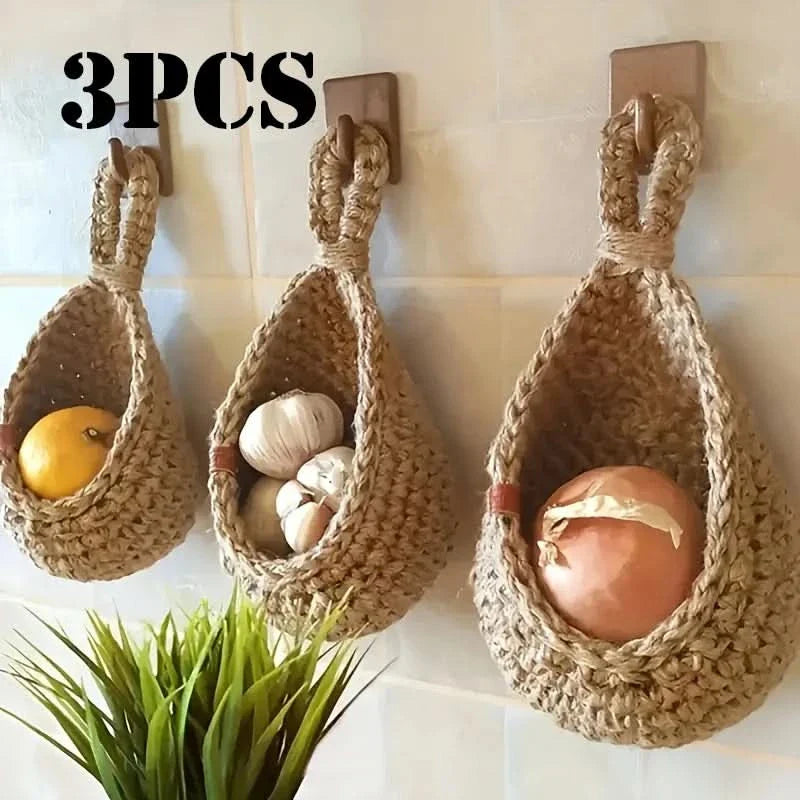 Set of Handmade Hanging Baskets for Storage