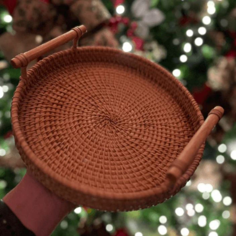 Elegant Woven Serving Tray with Easy Grip Handles