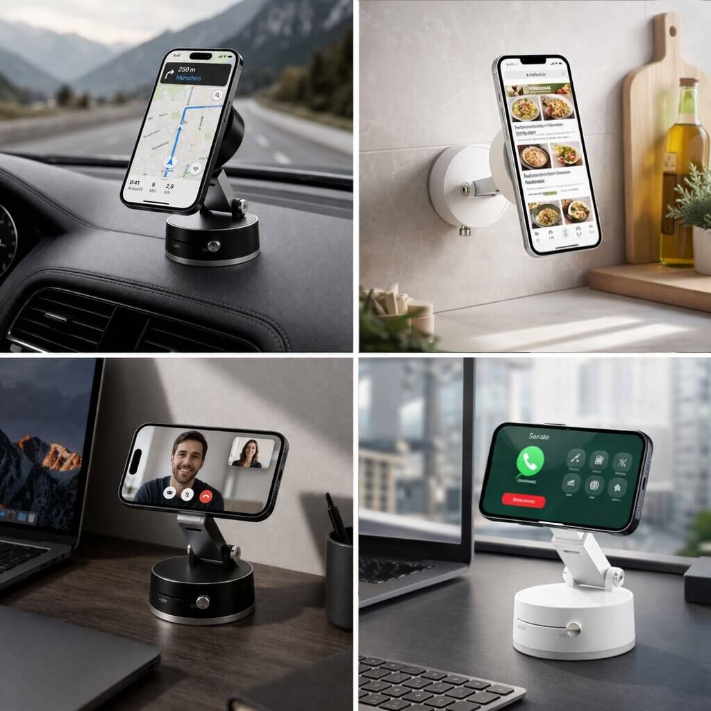 Car Phone Mount with Suction Cup | Magnetic Grip | Adjustable and Foldable