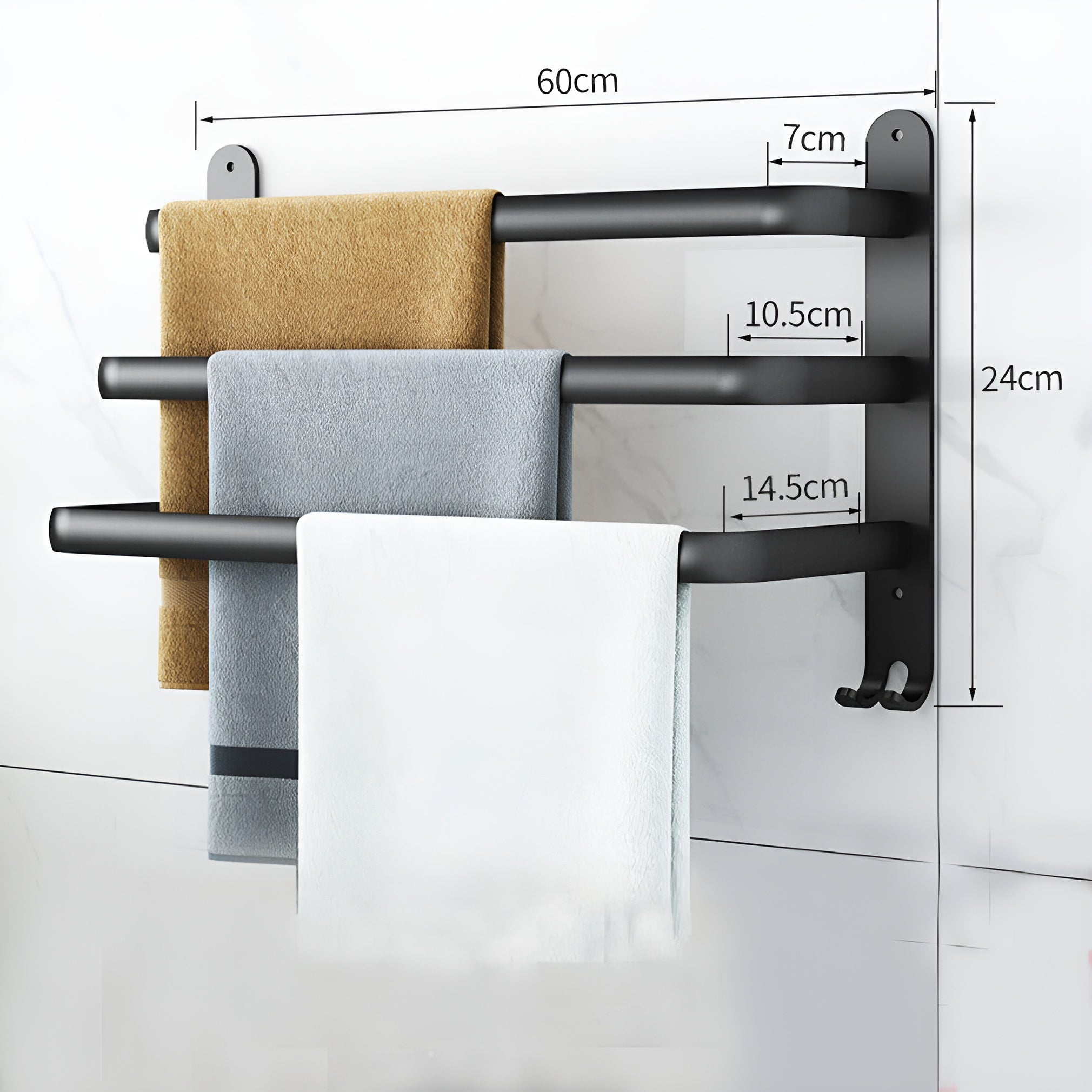 Sleek 3-Tier Wall-Mounted Towel Rack in Matte Black