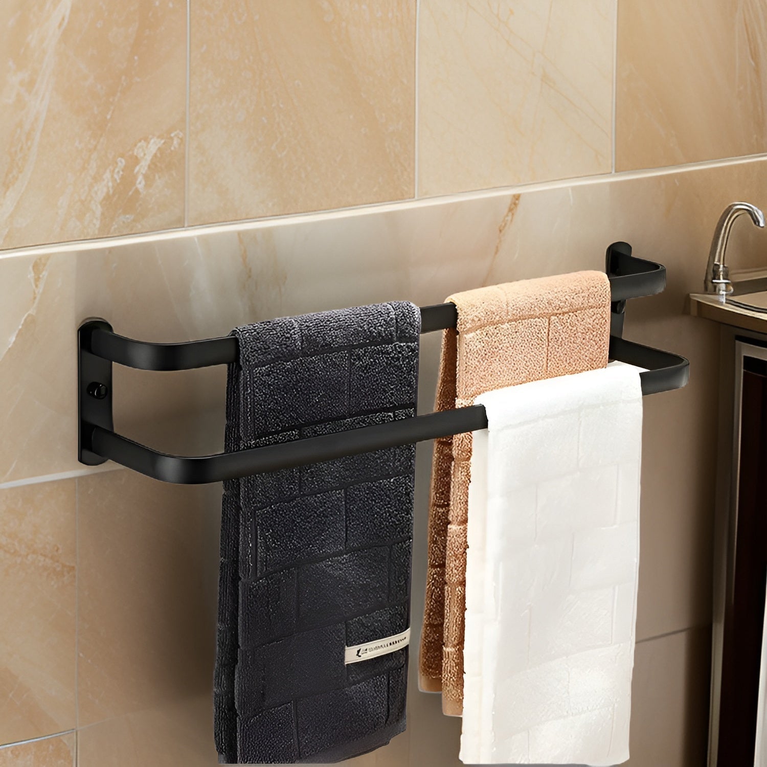 Sleek 3-Tier Wall-Mounted Towel Rack in Matte Black