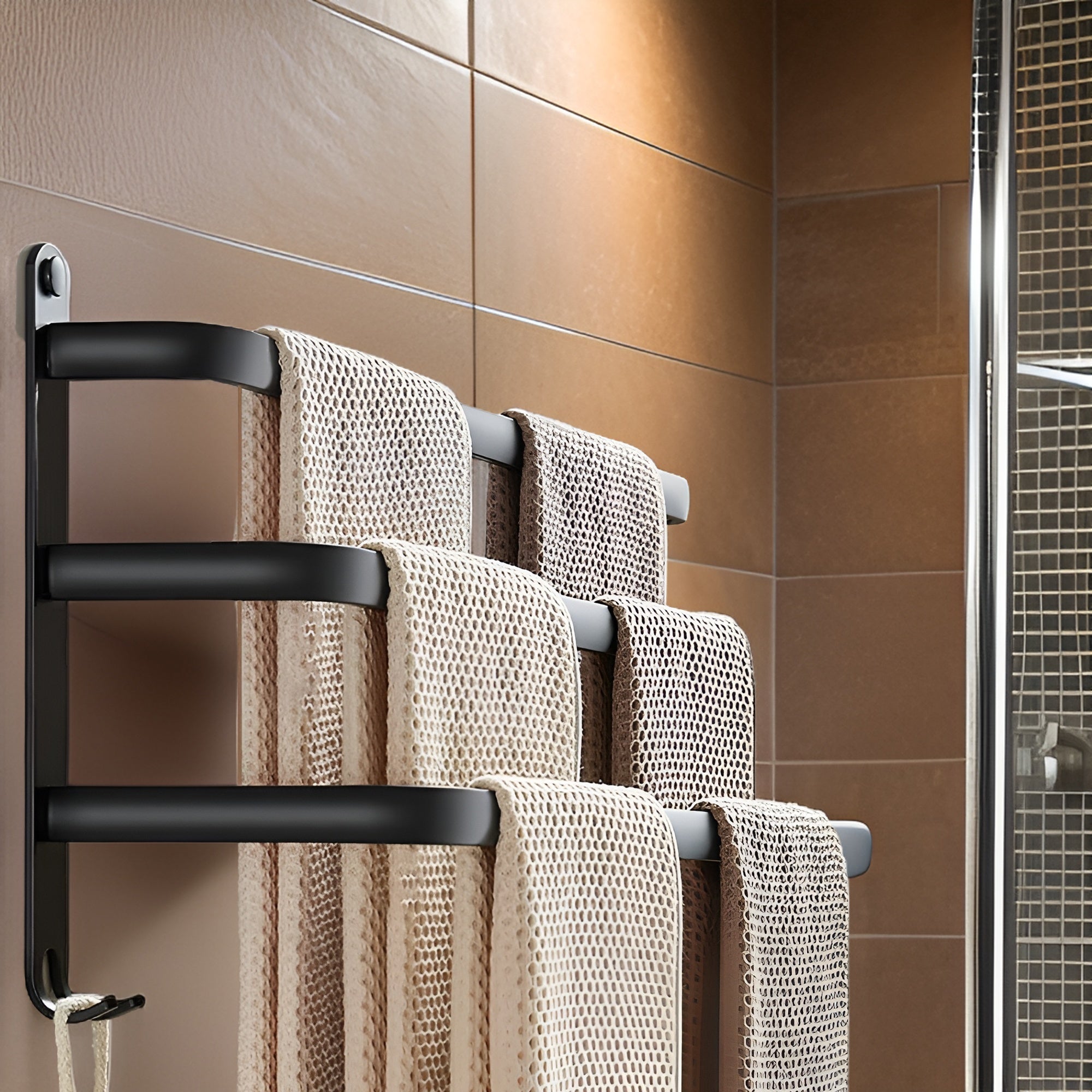 Sleek 3-Tier Wall-Mounted Towel Rack in Matte Black