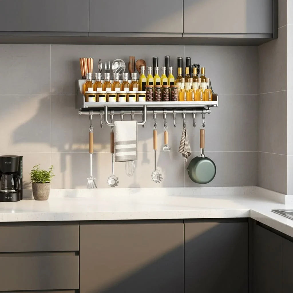 Metal Kitchen Organizer with Functional Hanging Hooks