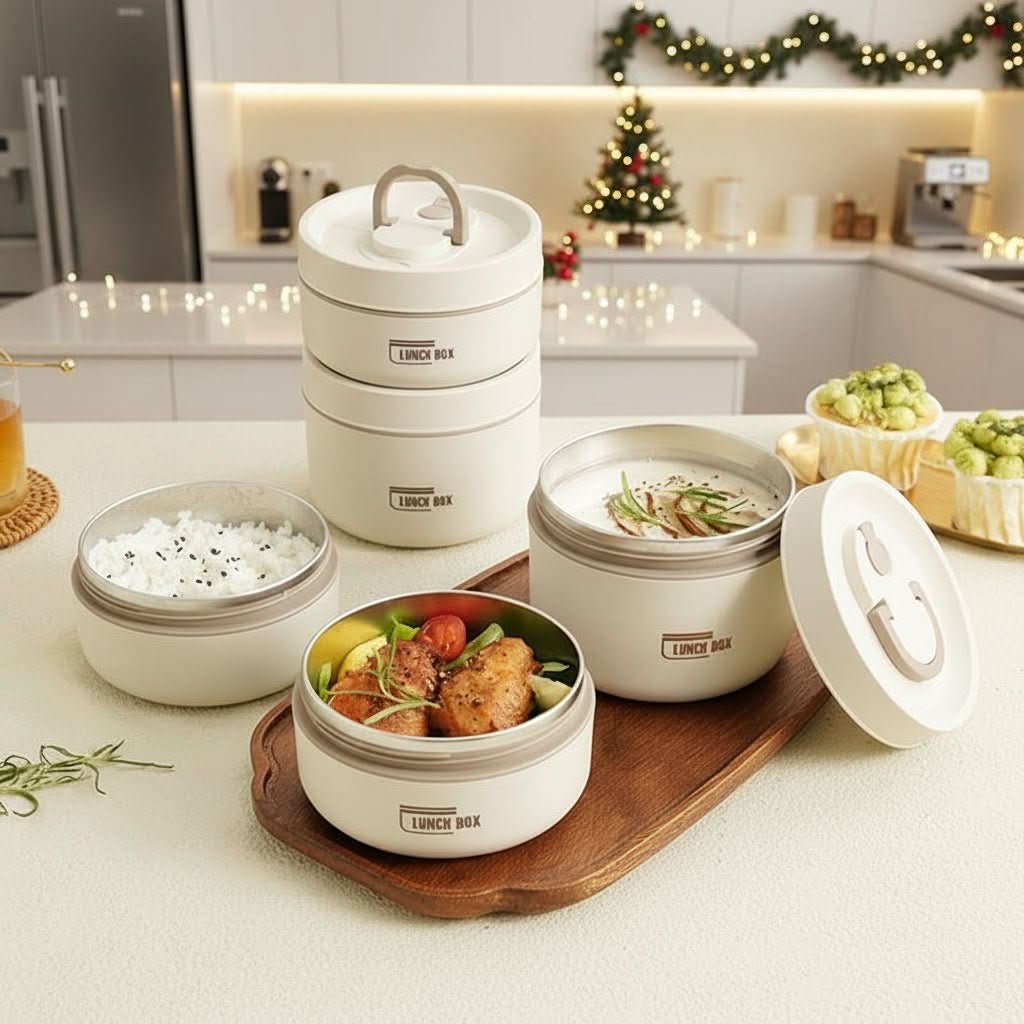Insulated Lunch Container with Double-Wall Construction for Hot Food
