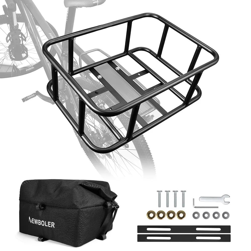Robust Rear Bicycle Cargo Basket with Adjustable Rack