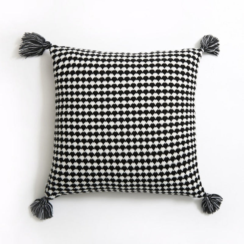 Textured Herringbone Throw Pillow Cover with Tassels