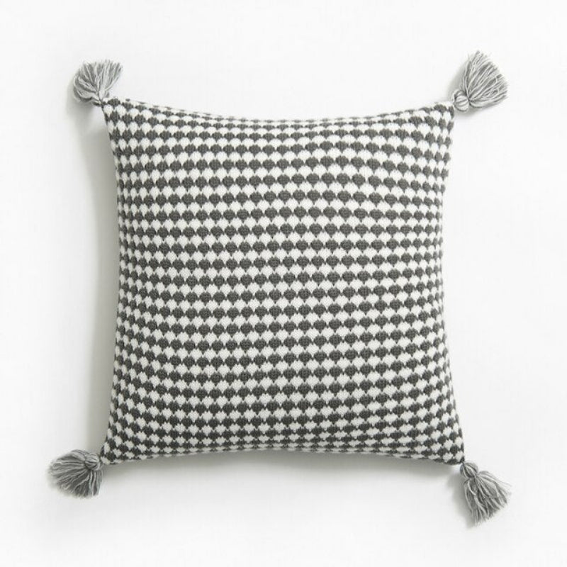 Textured Herringbone Throw Pillow Cover with Tassels