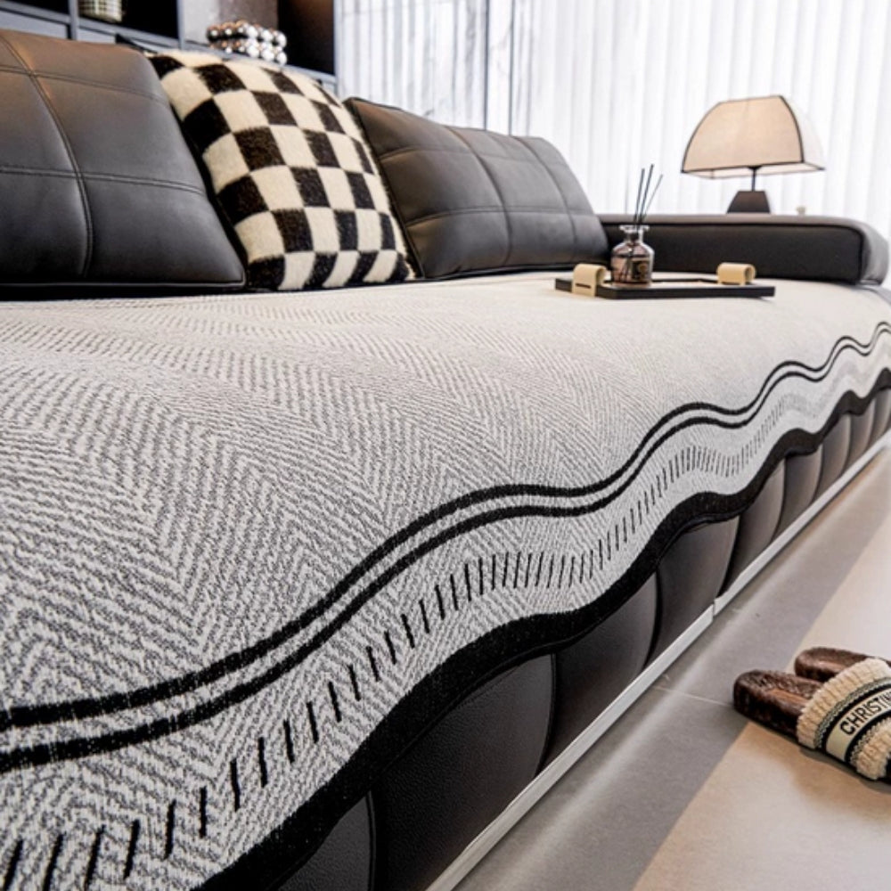 Elegant Herringbone Sofa Protector with Non-Slip Backing