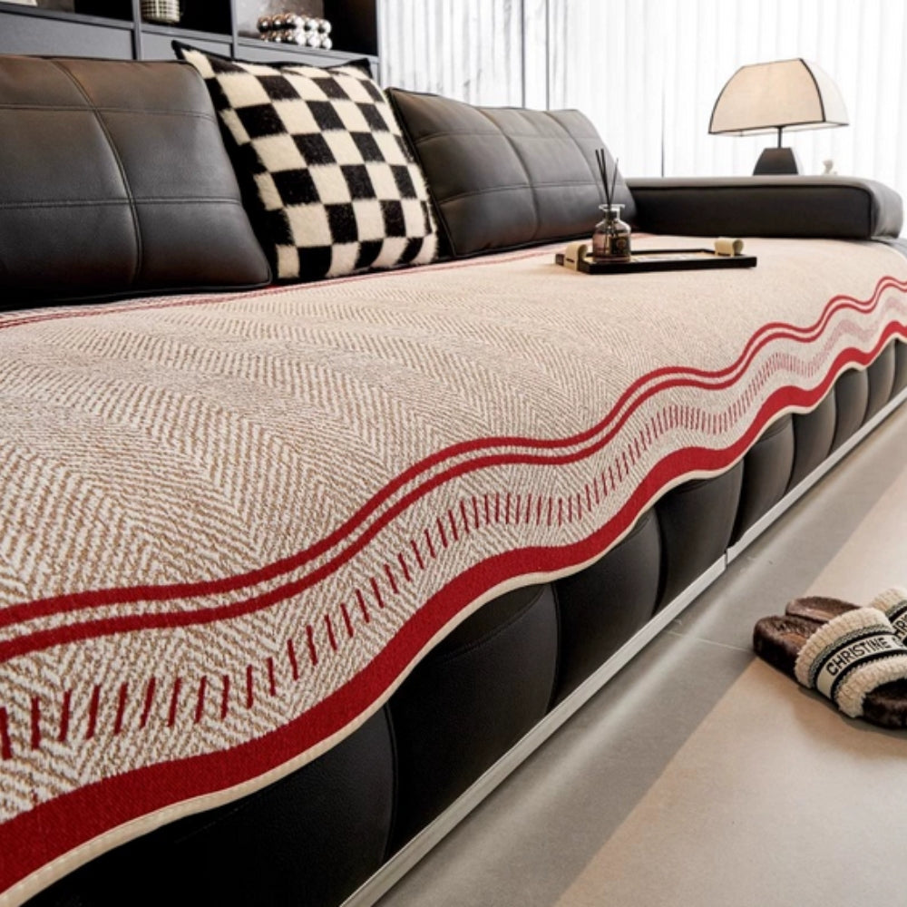 Elegant Herringbone Sofa Protector with Non-Slip Backing