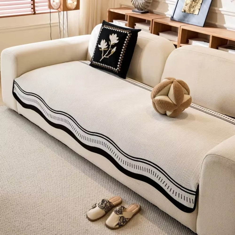 Elegant Herringbone Sofa Protector with Non-Slip Backing