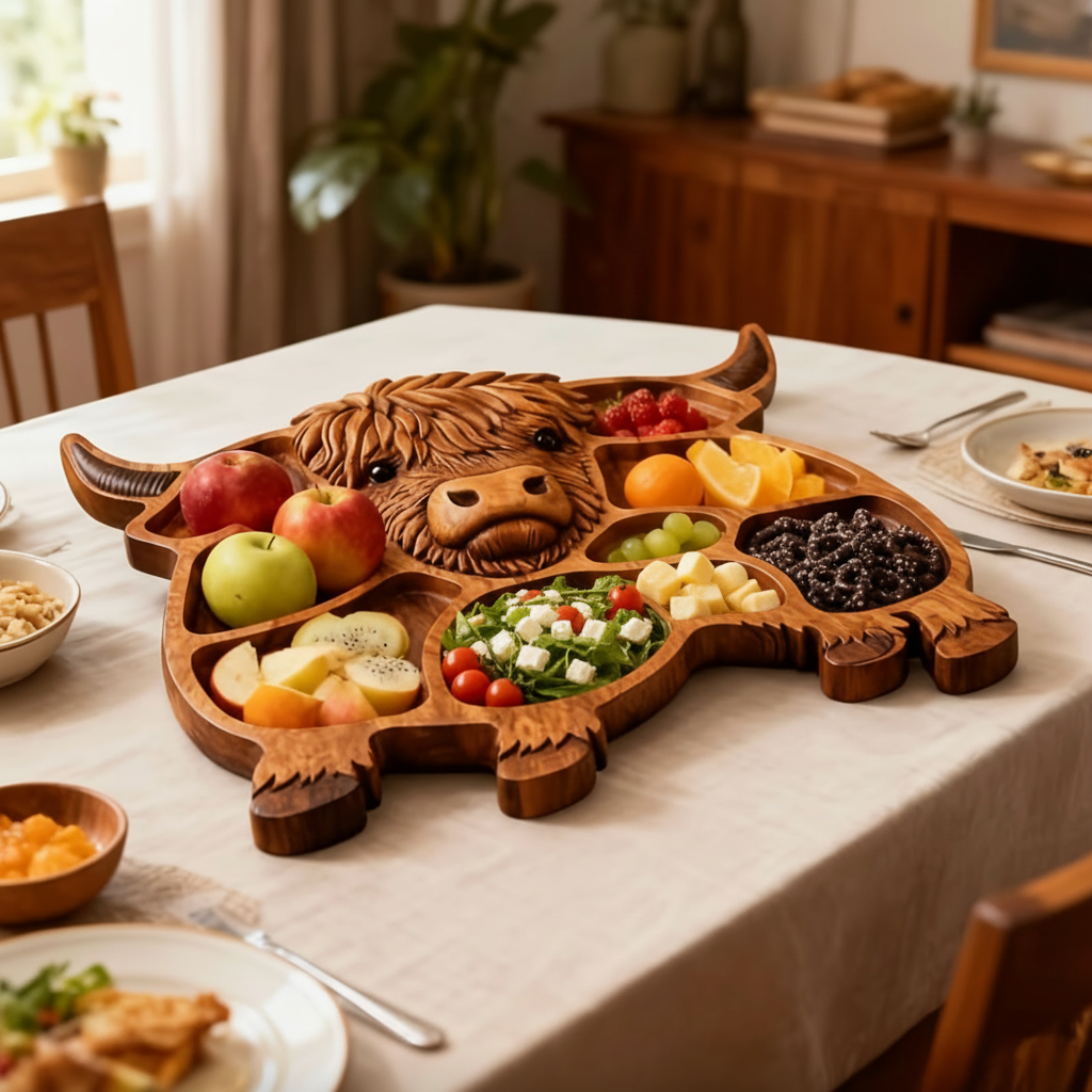 Rustic Delight - Artisan Cow-Shaped Wooden Serving Board